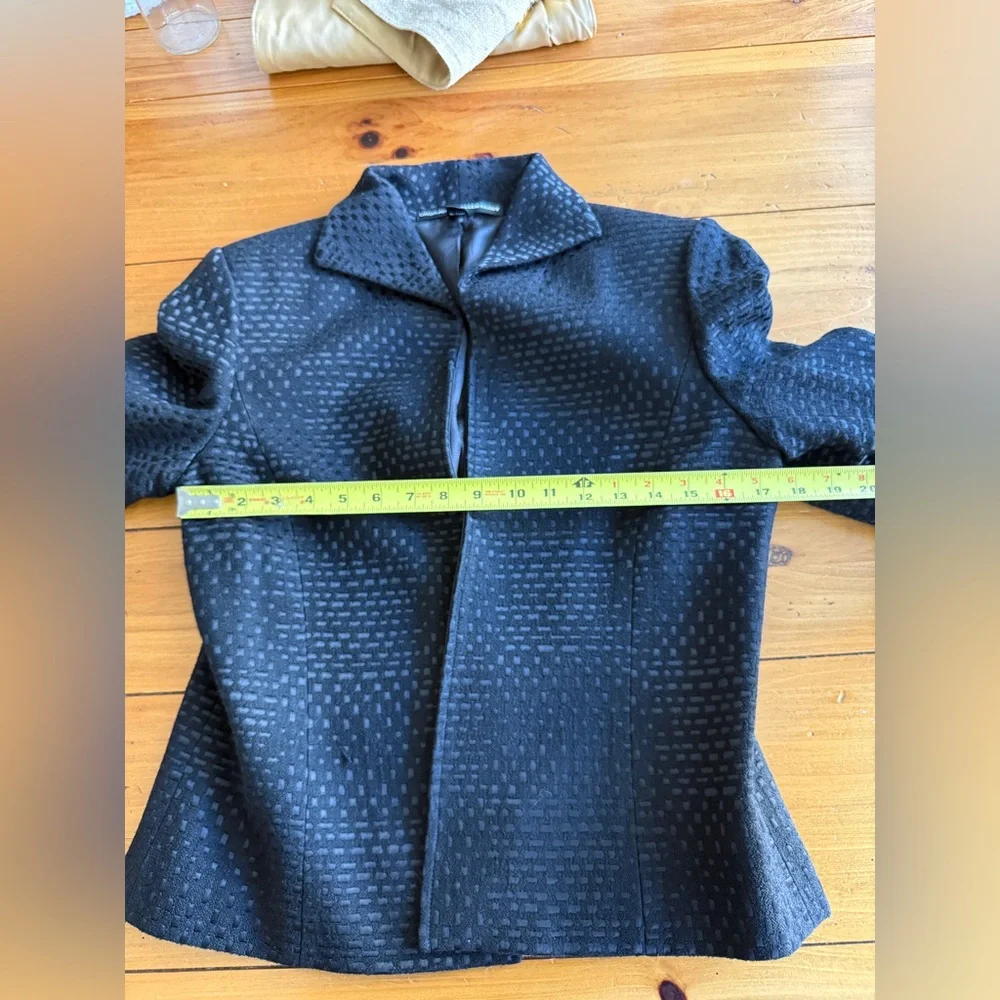 Linda Allard Ellen Tracy Black Textured Zip Jacket Silk Blend Lined Size 8